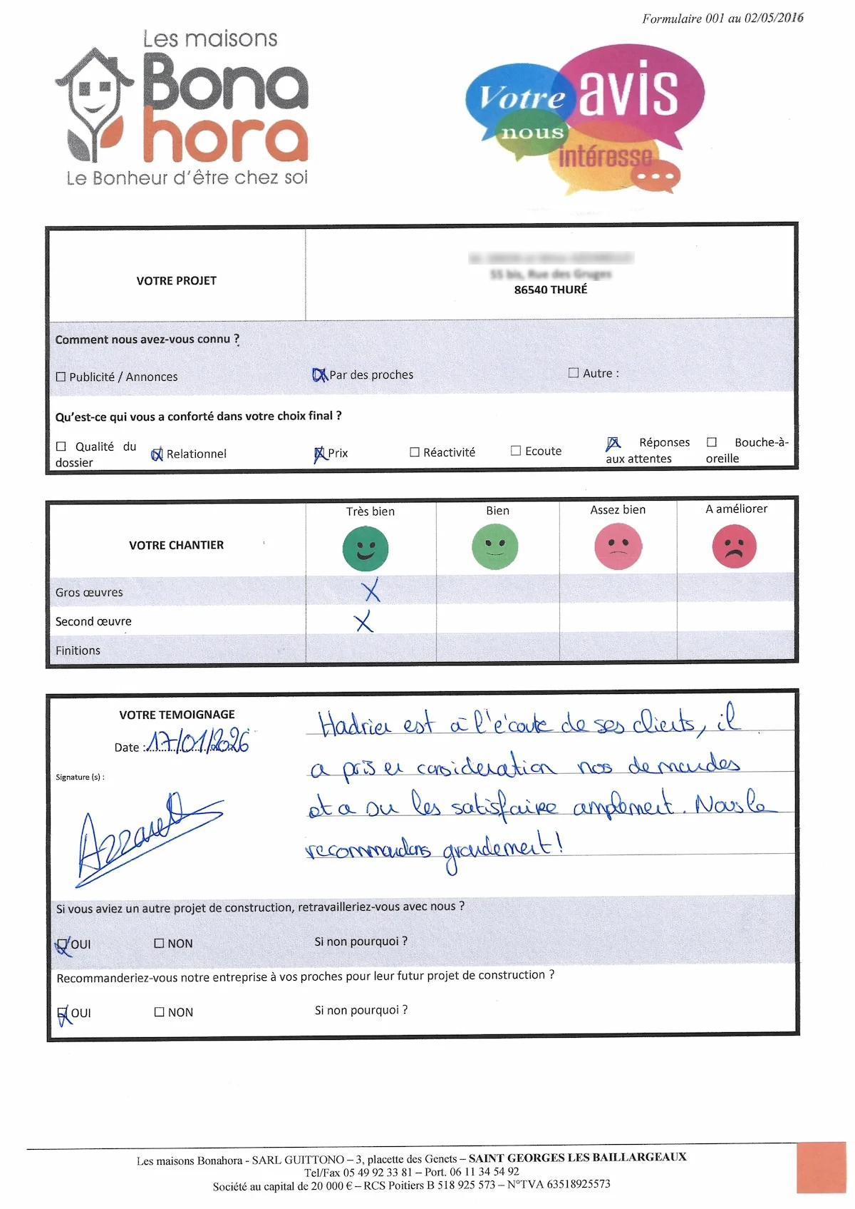 Avis client - Janvier 2026