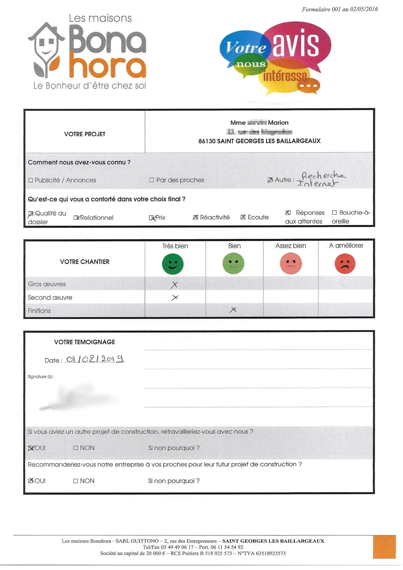 Avis client - Février 2019