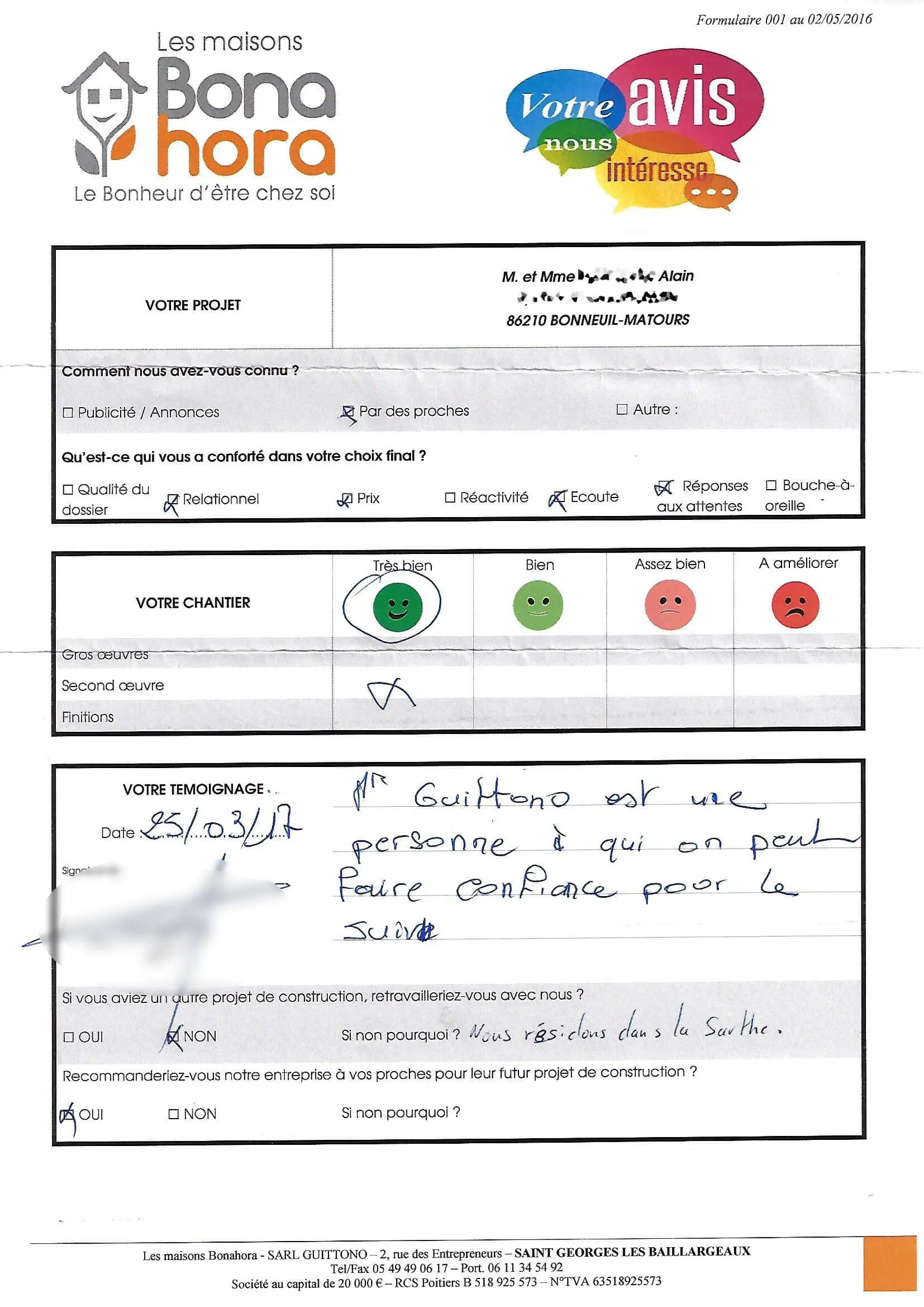 Avis client - Mars 2017