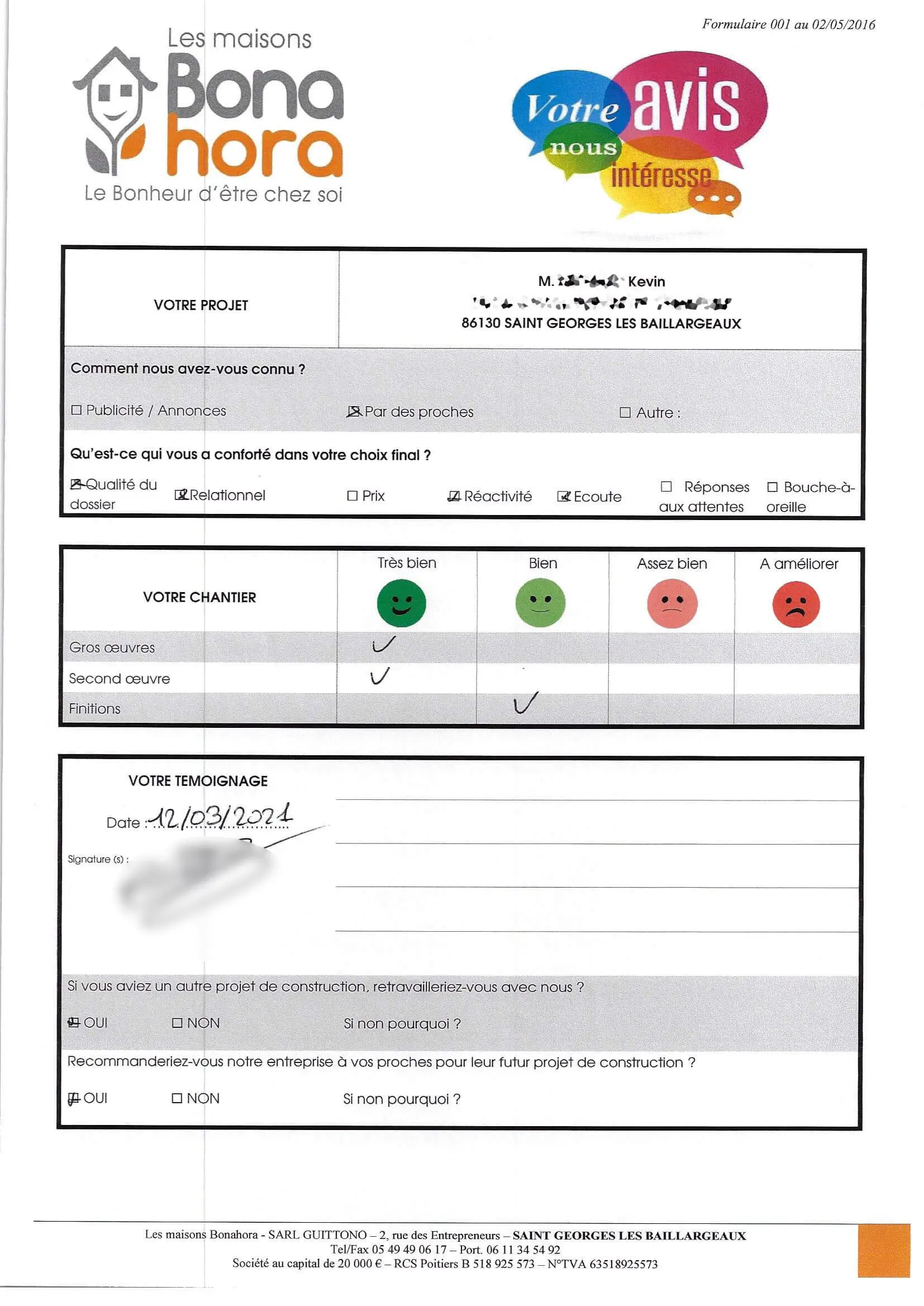 Avis client - Mars 2021