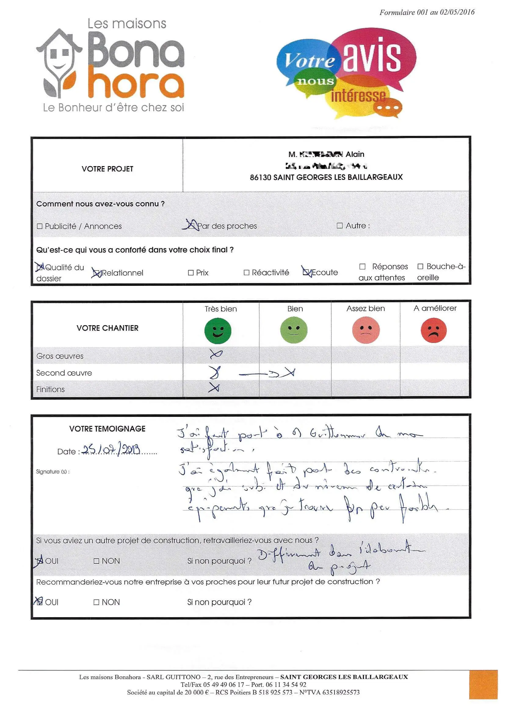 Avis client - Mai 2019