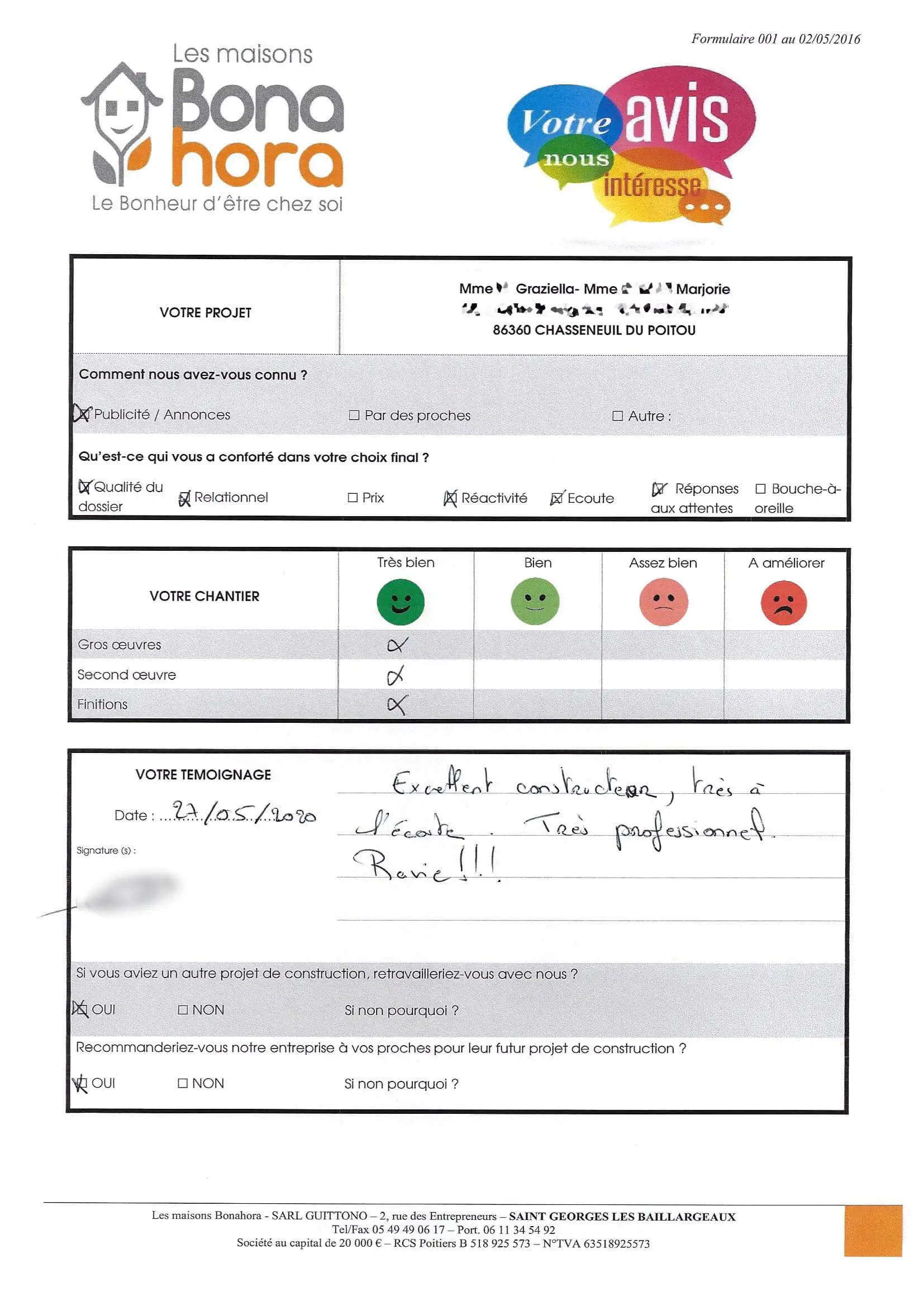 Avis client - Mai 2020