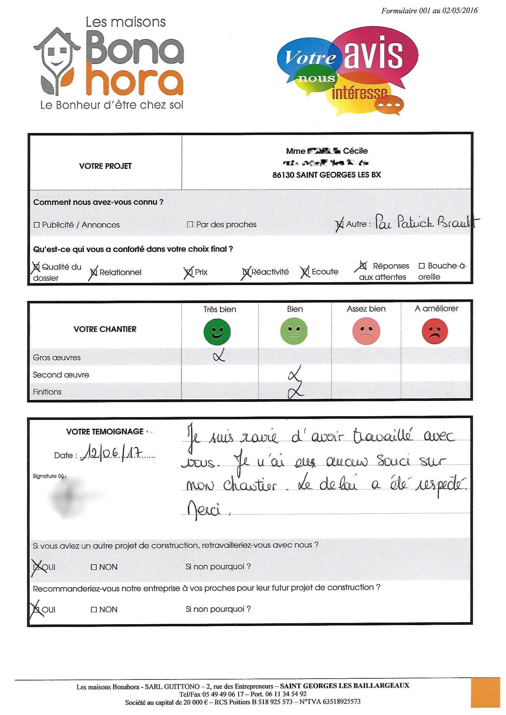 Avis client - Juin 2017