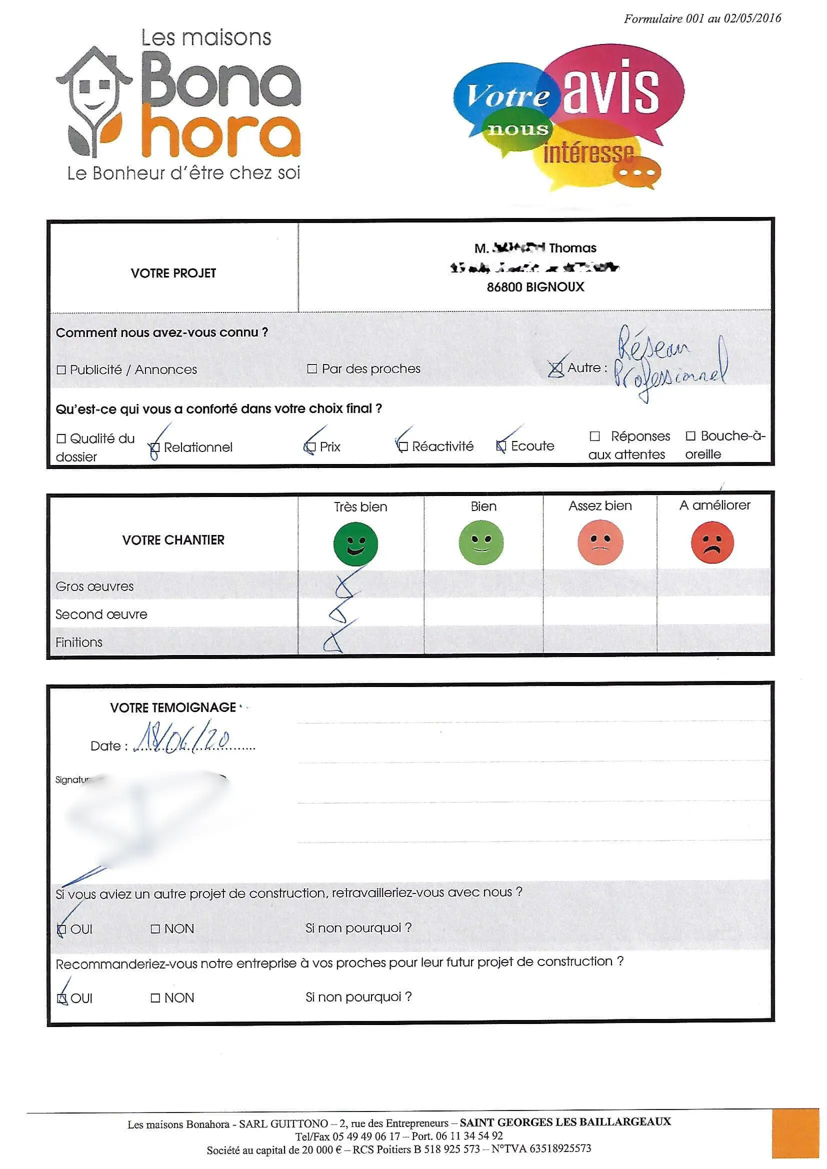 Avis client - Juin 2020