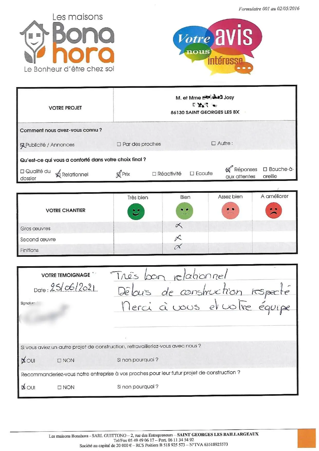 Avis client - Juin 2021