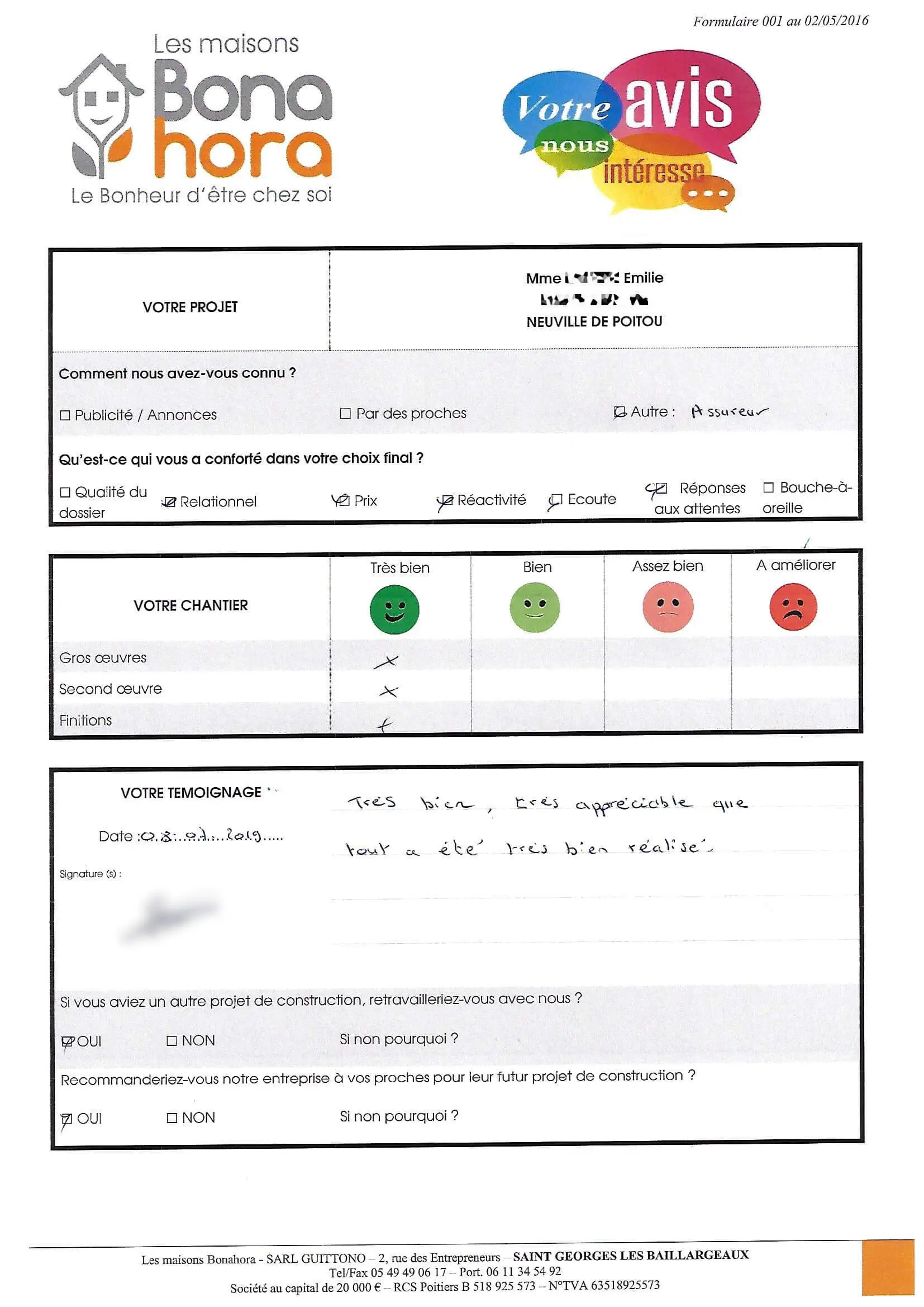 Avis client - Juillet 2019