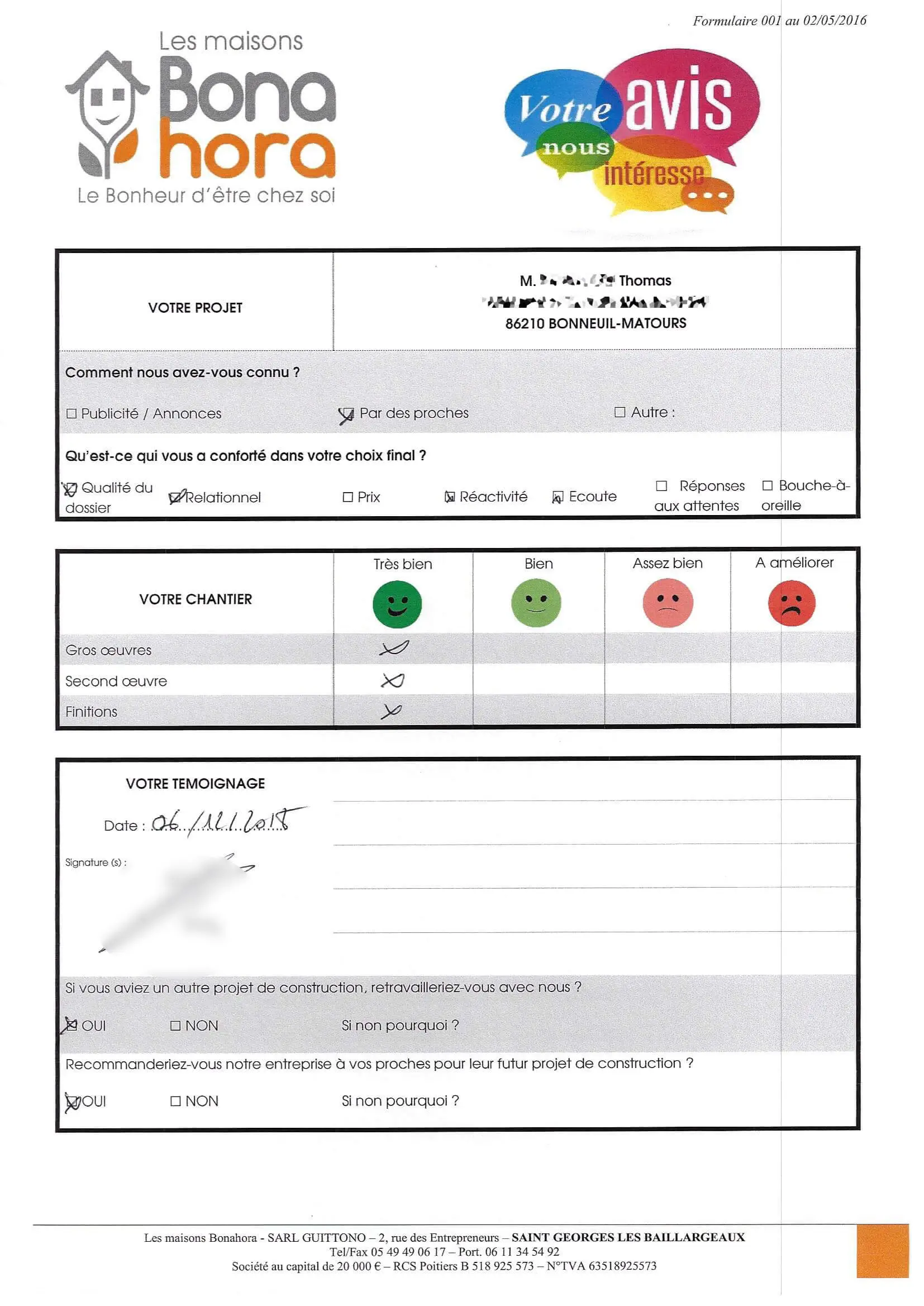 Avis client - Décembre 2018